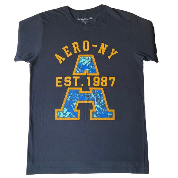 Aeropostale Men T-shirt size M Tall Blue ShortSleeve Big Logo A - Picture 1 of 7